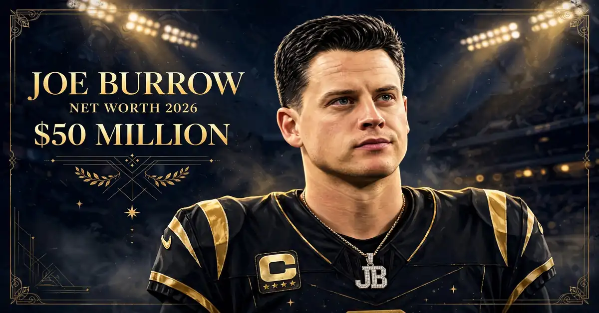 Joe Burrow net worth 2026 — estimated $40 to $70 million fortune infographic