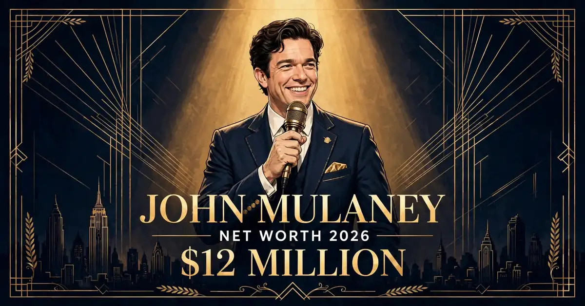 John Mulaney net worth 2026 — estimated $10 to $15 million fortune infographic