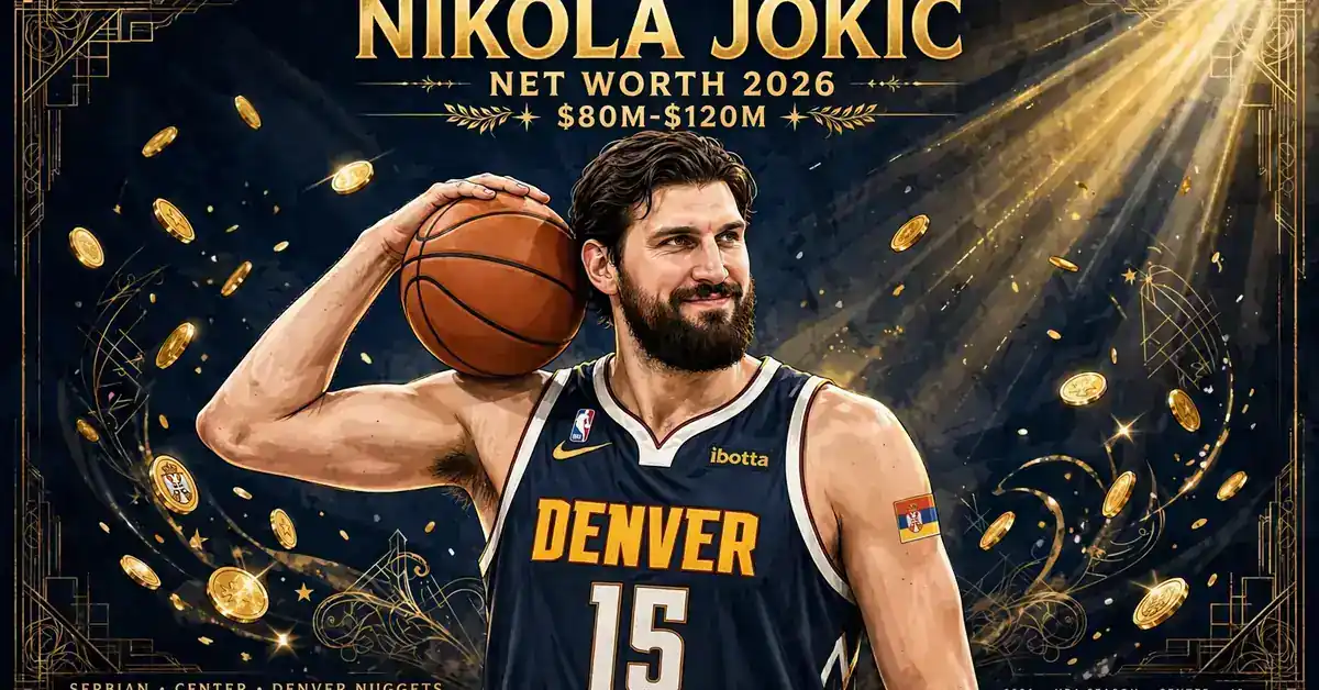 Nikola Jokic net worth 2026 — estimated $80 to $120 million fortune infographic