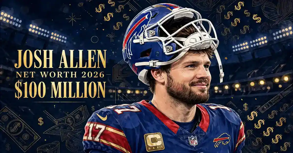 Josh Allen net worth 2026 — estimated $100 million fortune infographic