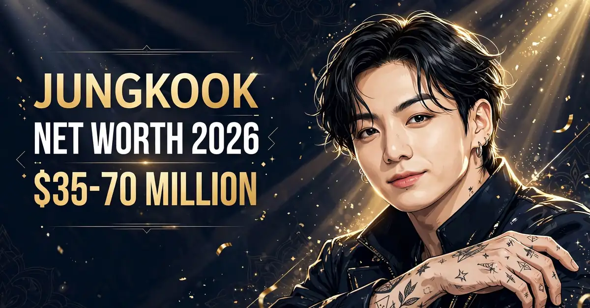 Jungkook net worth 2026 — estimated $35 to $70 million fortune infographic