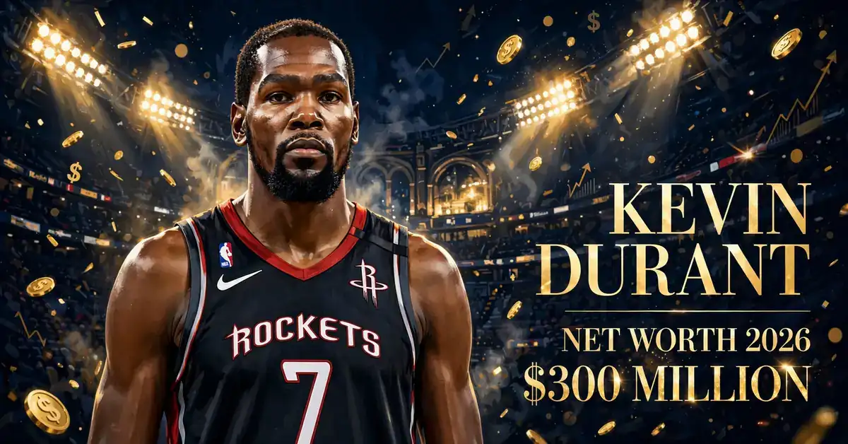 Kevin Durant net worth 2026 — estimated $300 million fortune infographic