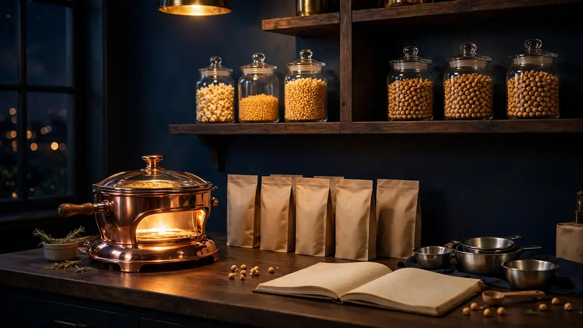 Gourmet snack development kitchen illustrating Khloe Kardashian's Khloud protein snack brand