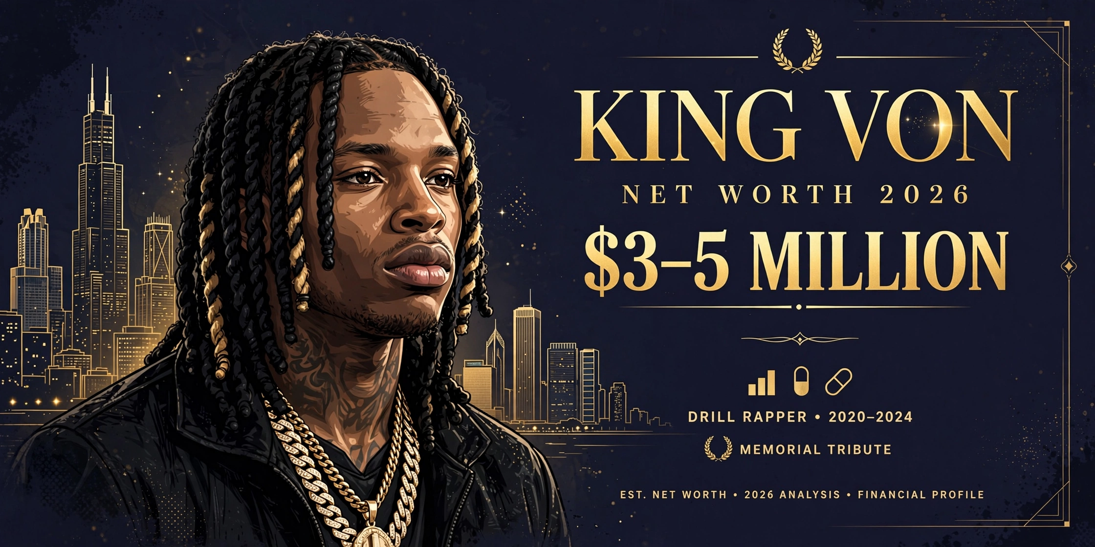 King Von net worth 2026 — estimated $3 to $5 million estate infographic