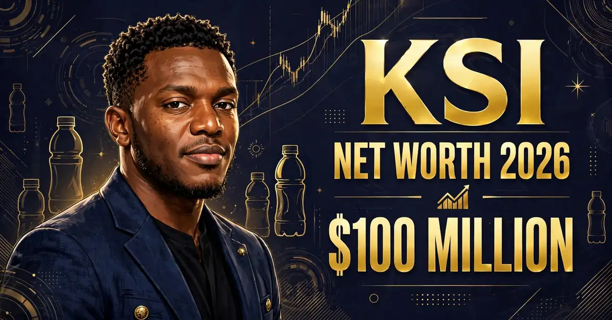 KSI net worth 2026 — estimated $80 to $120 million fortune infographic