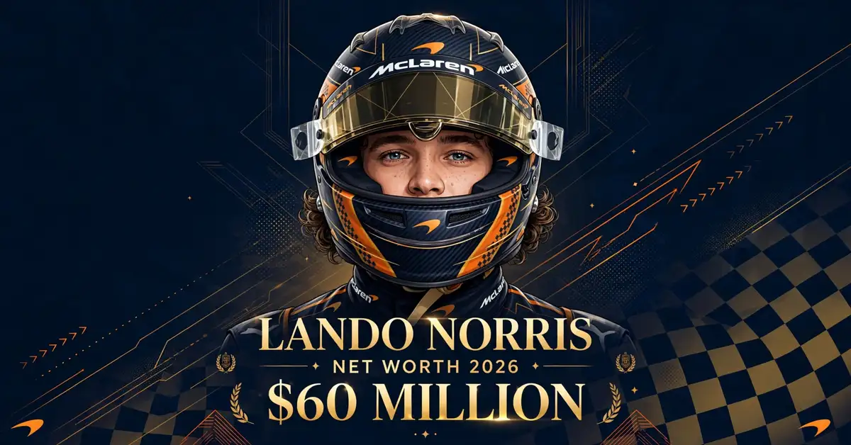 Lando Norris net worth 2026 — estimated $40 to $70 million fortune infographic