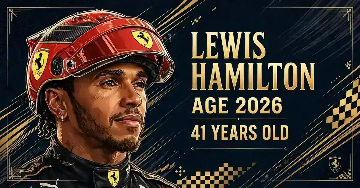 Lewis Hamilton age 2026 — the 41-year-old Ferrari star illustrated infographic