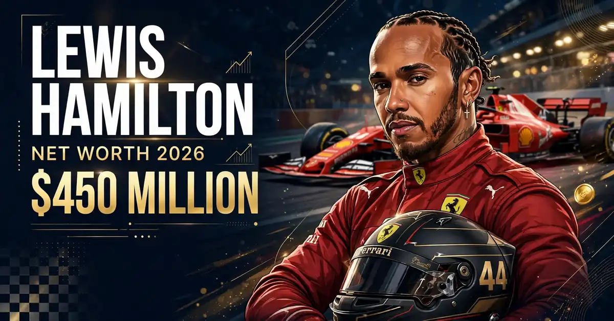 Lewis Hamilton net worth 2026 — estimated $400 to $550 million fortune infographic