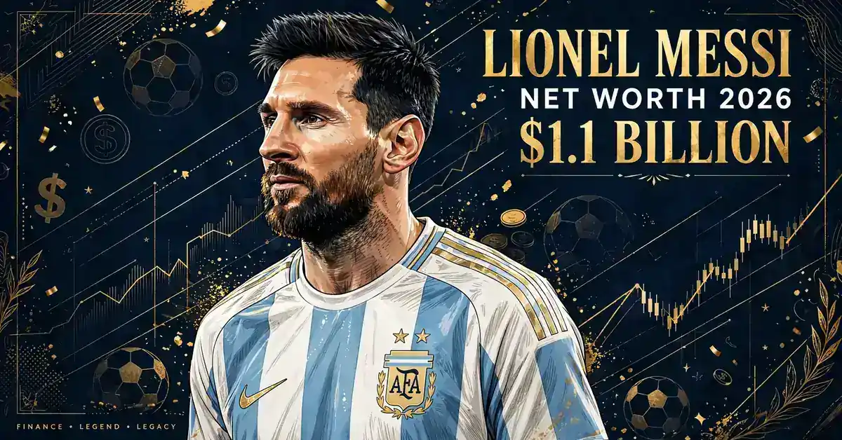 Lionel Messi net worth 2026 — estimated $1.0 to $1.2 billion fortune infographic