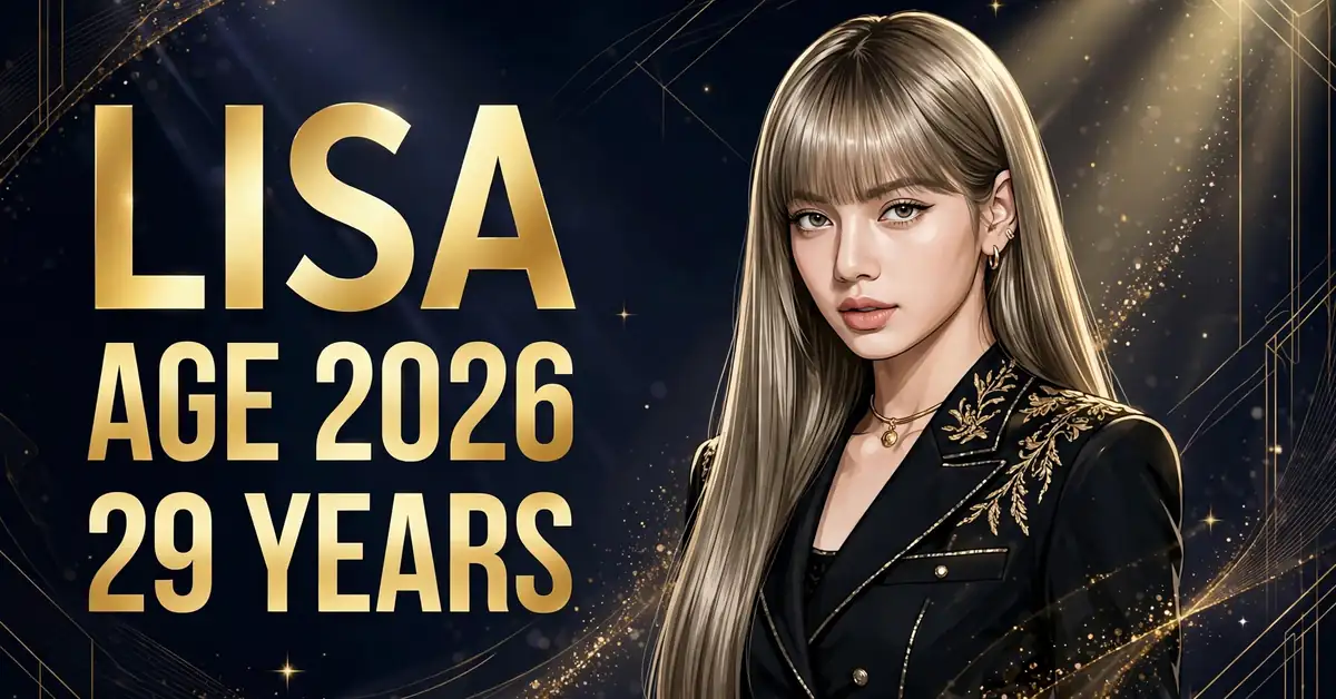 Lisa age 2026 — the BLACKPINK star at 29, illustrated portrait infographic