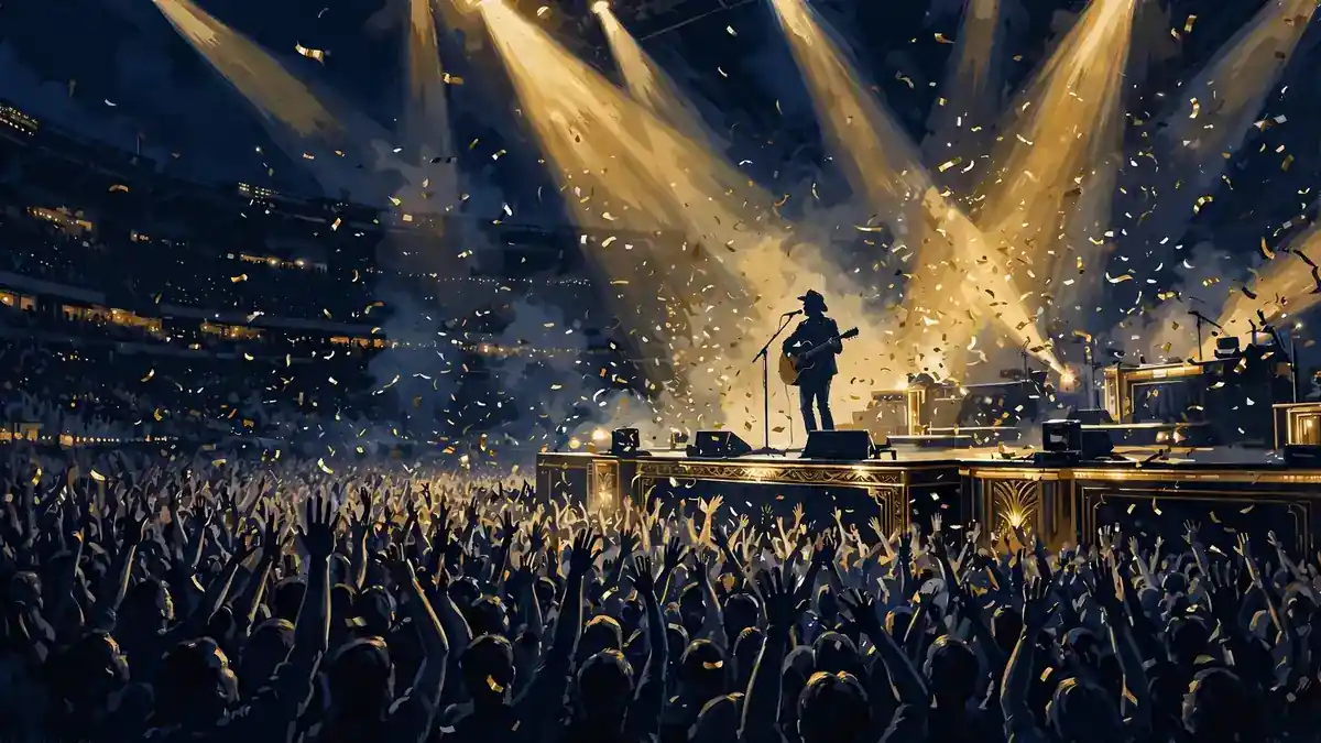 Illustrated stadium scene — Luke Bryan's touring operation, credited with a reported $1 million per show