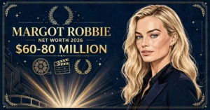 Margot Robbie net worth 2026 — estimated $60 to $80 million fortune infographic