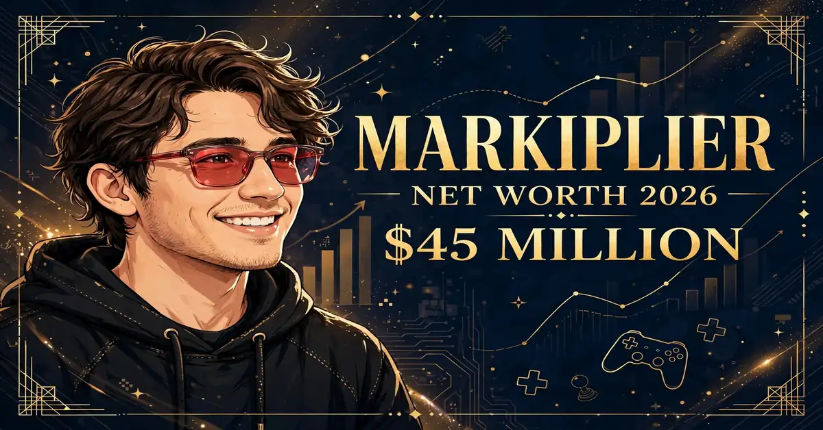 Markiplier net worth 2026 — estimated $45 million fortune infographic
