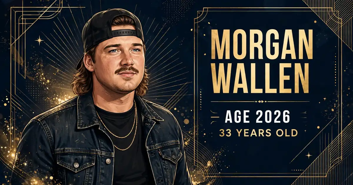 Morgan Wallen age 2026 — stylized illustrated portrait of the country star with MORGAN WALLEN AGE 2026 33 YEARS OLD text