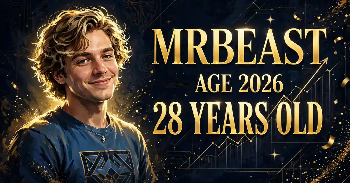 MrBeast age 2026 — the 28-year-old YouTuber's illustrated portrait with birthday milestone