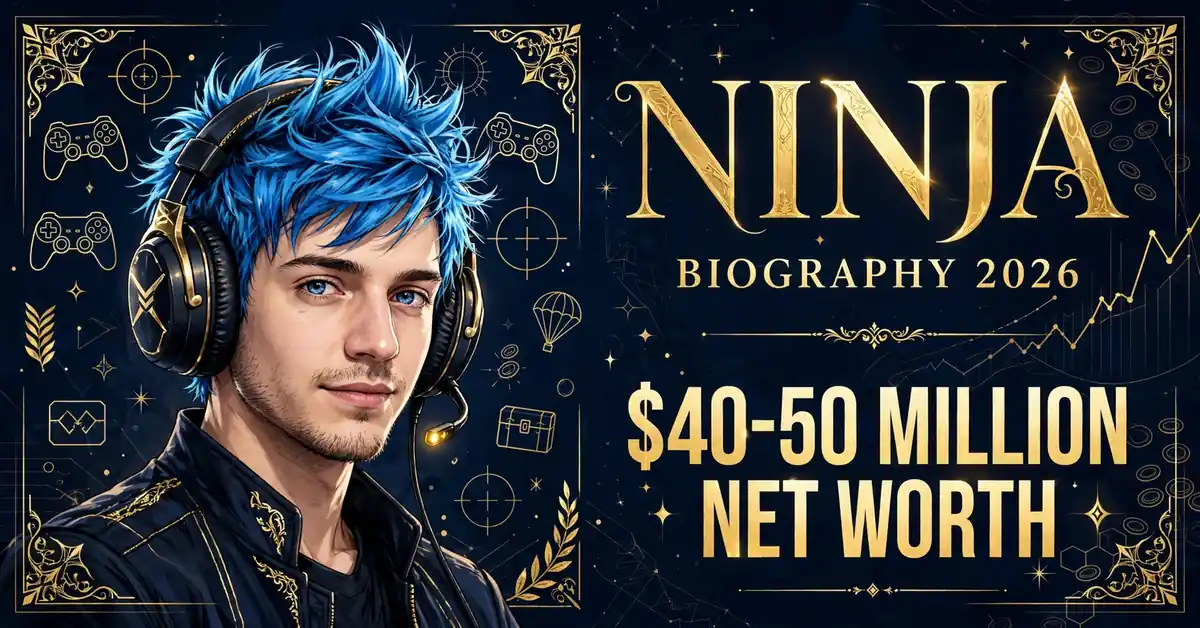 Ninja biography 2026 — Tyler Blevins estimated $40 to $50 million fortune infographic
