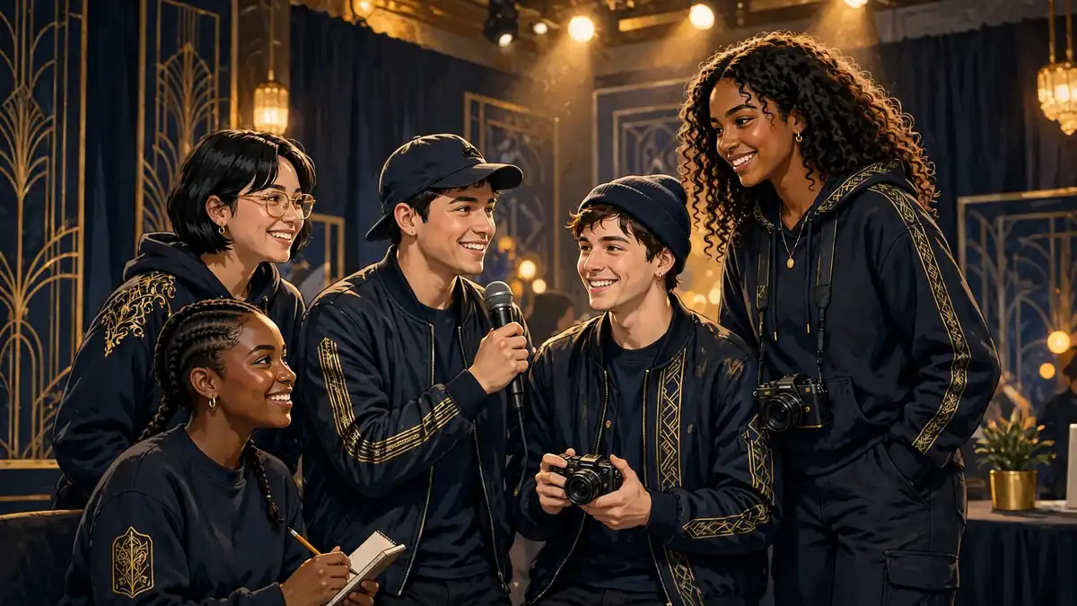 Illustrated group of young content creators together at a creator convention event