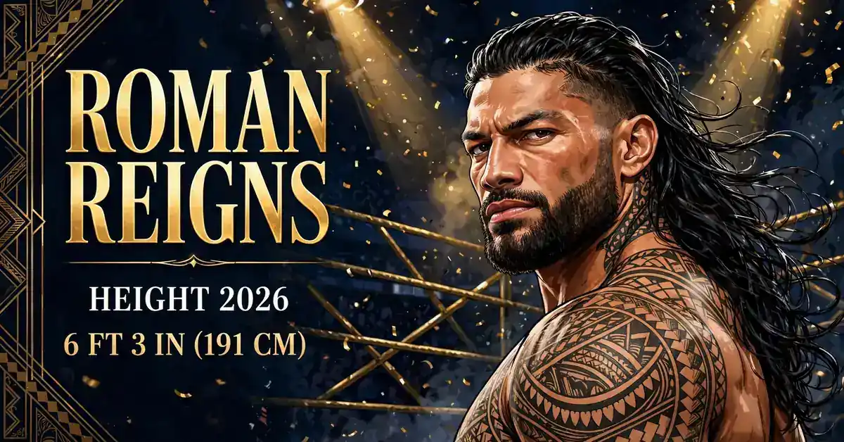 Roman Reigns height 2026 — stylized portrait of the WWE champion, billed at 6 ft 3 in (191 cm)