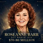 Roseanne Barr net worth 2026 — estimated $70 to $80 million fortune infographic