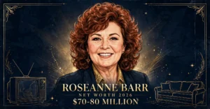 Roseanne Barr net worth 2026 — estimated $70 to $80 million fortune infographic