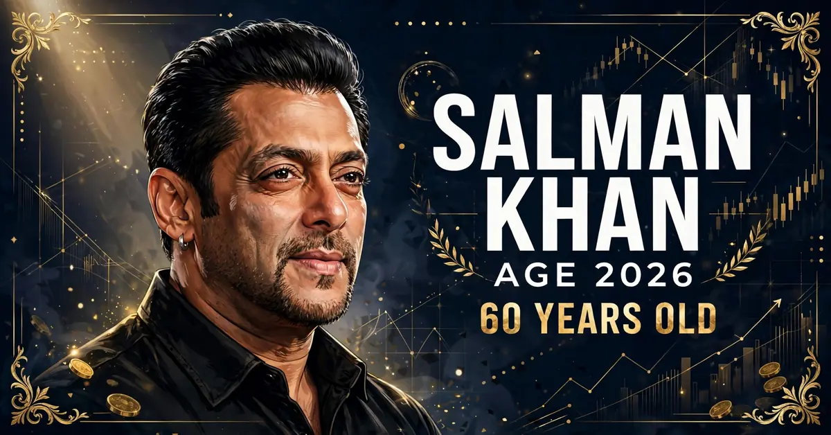 Salman Khan age 2026 — stylized illustrated portrait of the Bollywood superstar with SALMAN KHAN AGE 2026 60 YEARS OLD text