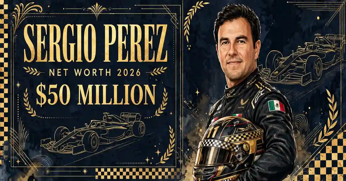 Sergio Perez net worth 2026 — estimated $50 to $75 million fortune infographic
