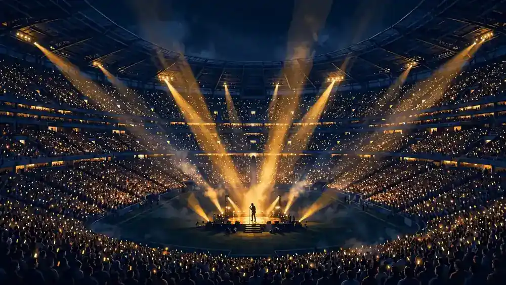 Illustration of Shane Gillis's record-breaking stadium comedy show at Lincoln Financial Field