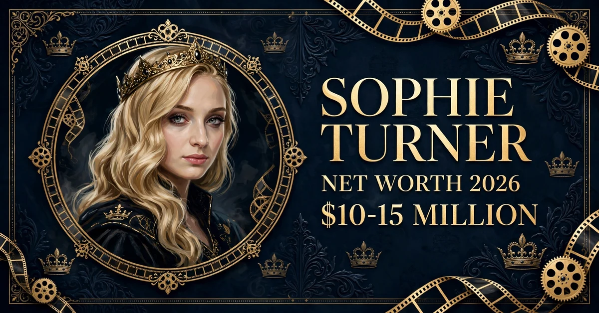 Sophie Turner net worth 2026 — estimated $10 to $15 million fortune infographic