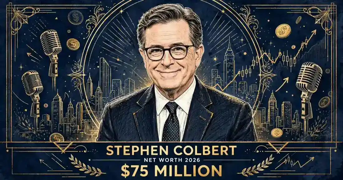 Illustrated portrait of Stephen Colbert — Stephen Colbert net worth 2026: $75 million