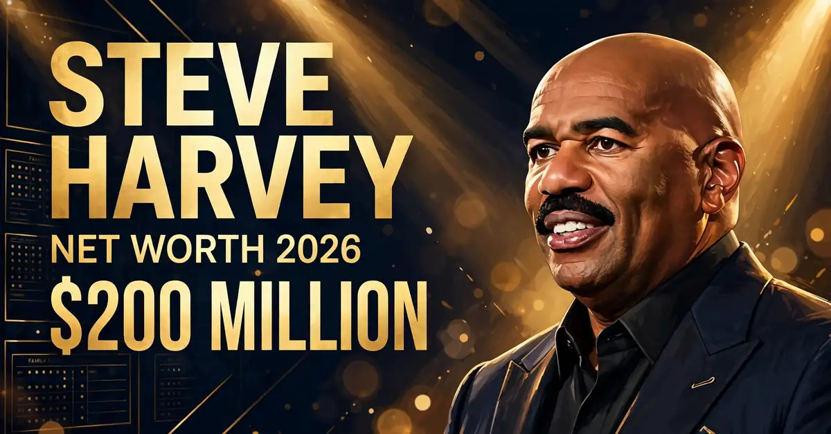 Steve Harvey net worth 2026 — estimated $200 million fortune infographic