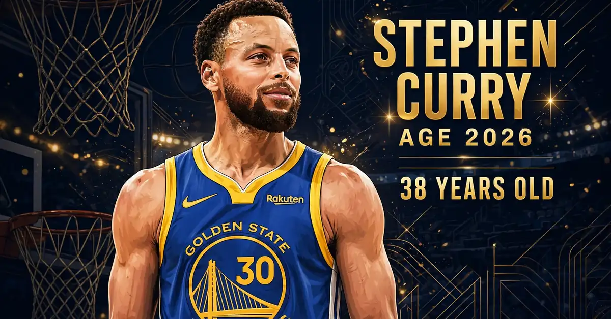 Stephen Curry age 2026 — 38 years old, Golden State Warriors point guard, illustrated profile