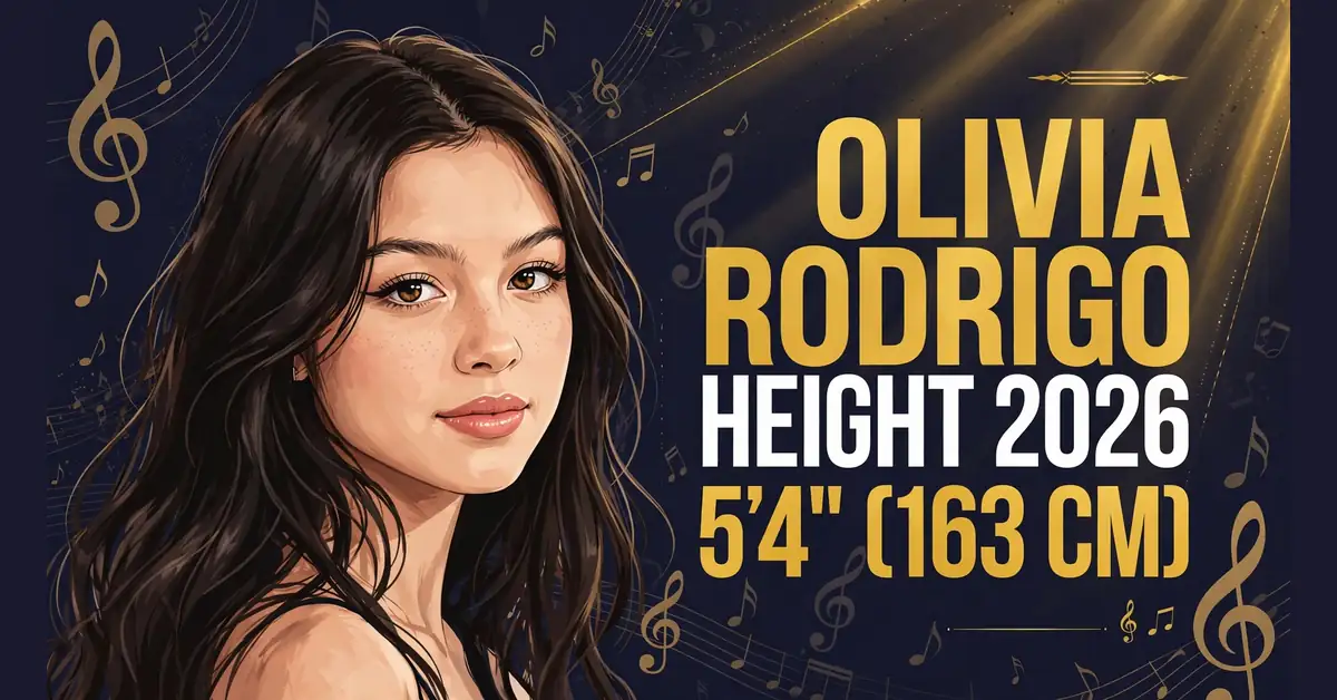 Olivia Rodrigo height 2026 — 5 feet 4 inches (163 cm) illustrated infographic