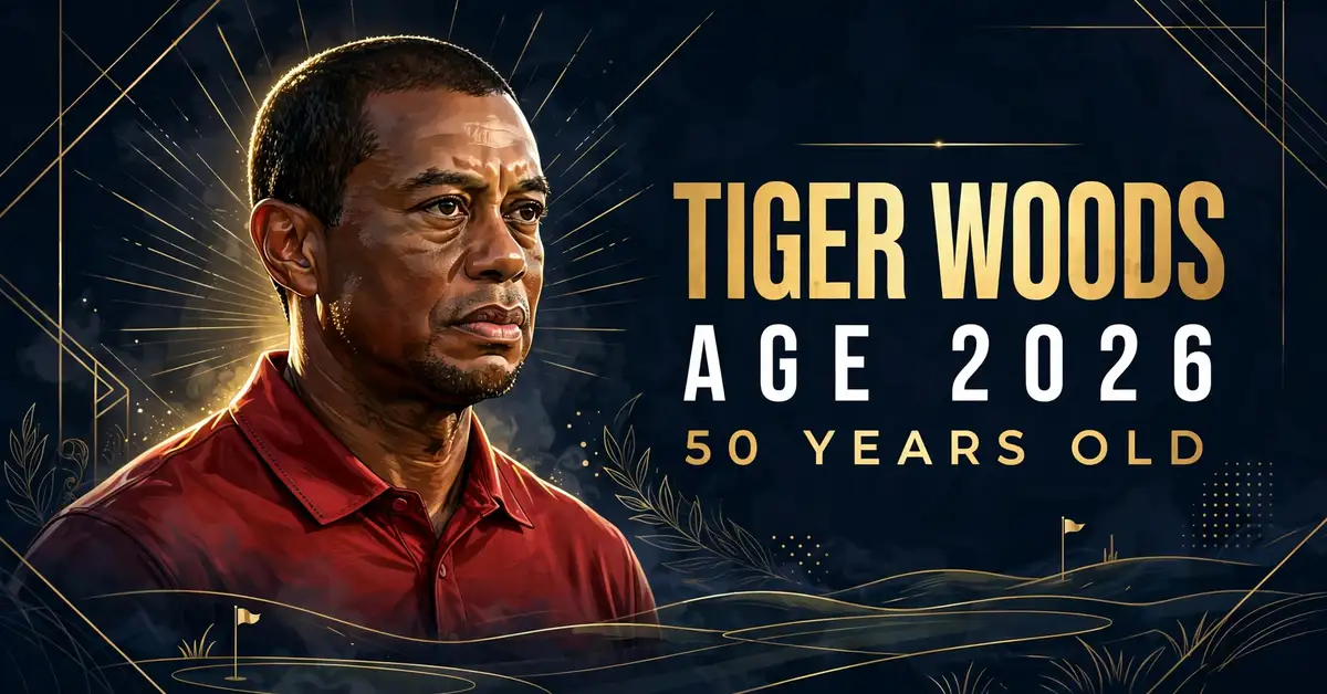 Tiger Woods age 2026 — 50 years old illustrated portrait infographic