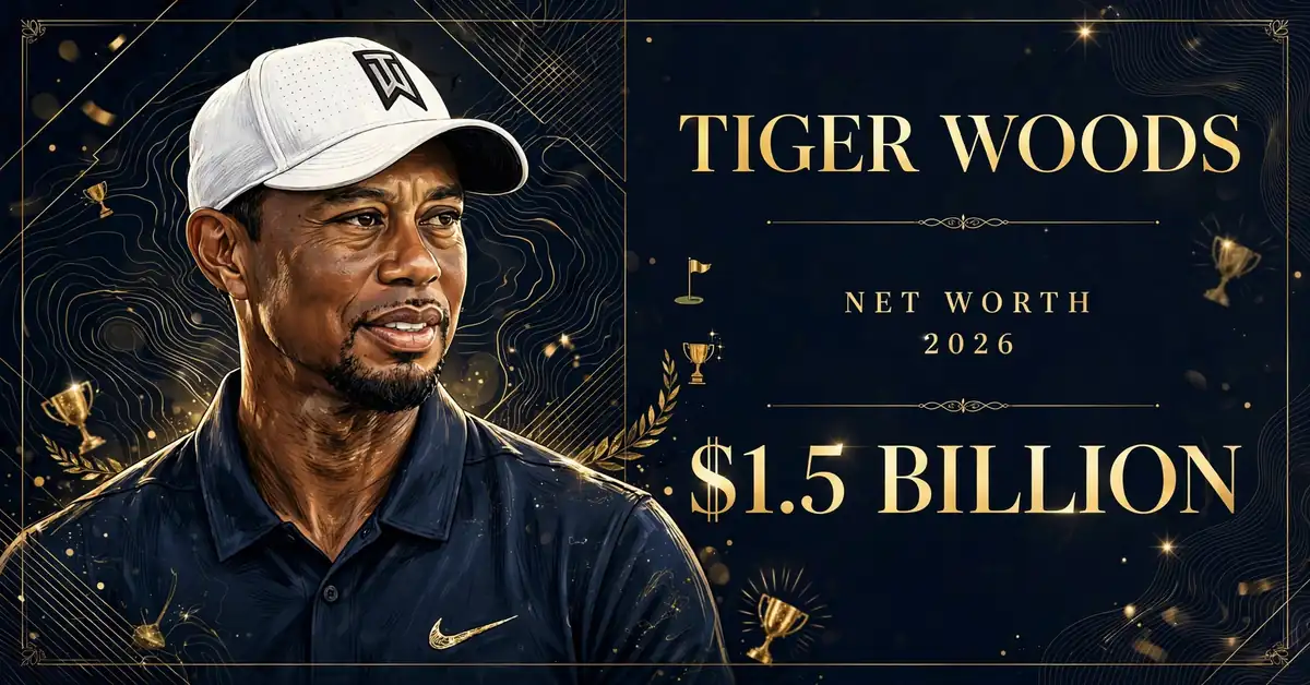 Tiger Woods net worth 2026 — estimated $1.3 to $1.5 billion fortune infographic