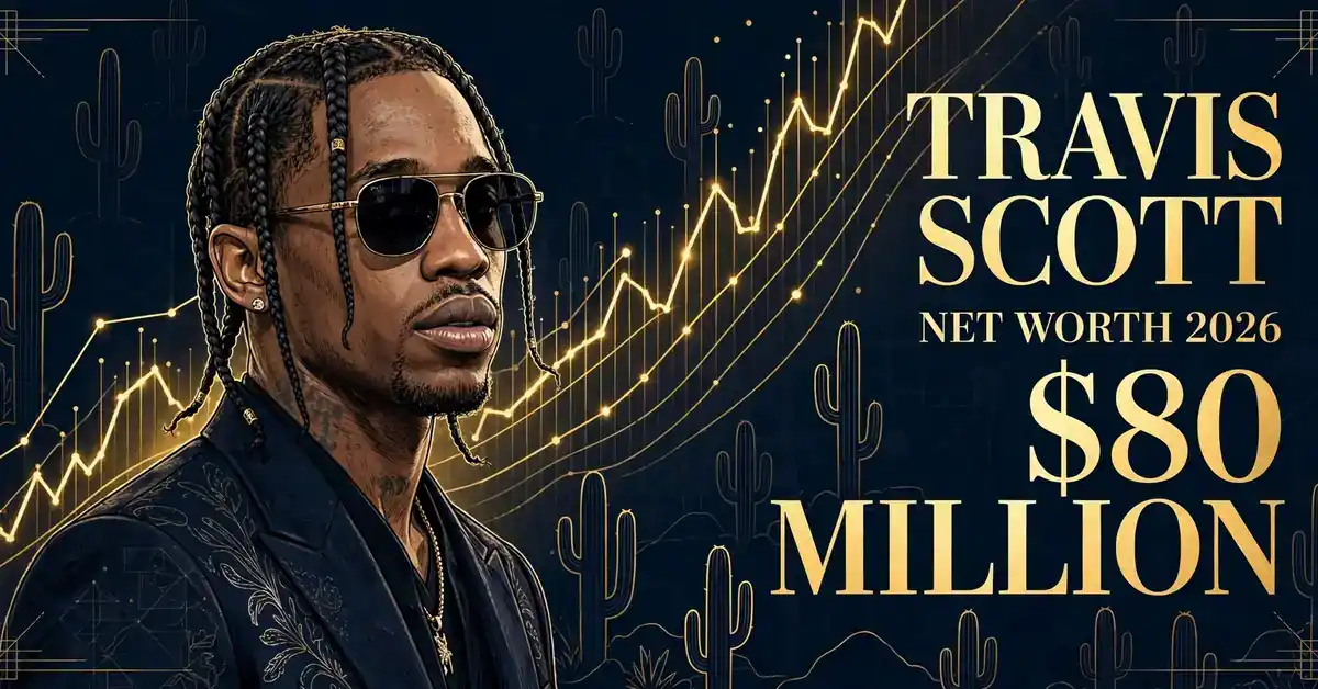 Travis Scott net worth 2026 — estimated $60 to $100 million fortune infographic